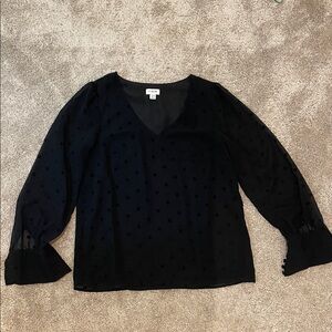 J. Crew Black Polka Dot V-Neck Long Sleeve Blouse